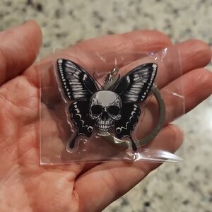 Skull Butterfly Keychain - Black & White Acrylic Charm